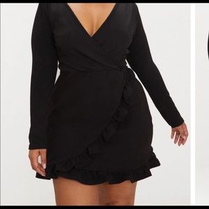 PrettyLittleThing Black long Sleeved Ruffle Dress
